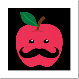 Quirky Apple Moustache Man Posters and Art